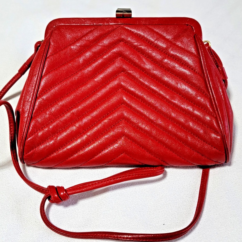 Vintage 80s Pioneer Genuine Leather Clutch Red Women's Chic Purse Pinup Retro